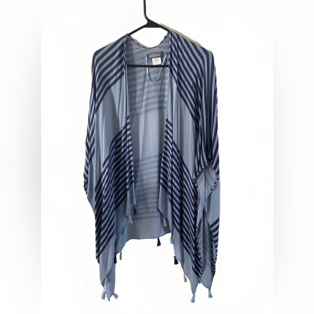 Accessory Blue Kimono Striped With Tassels One Size
